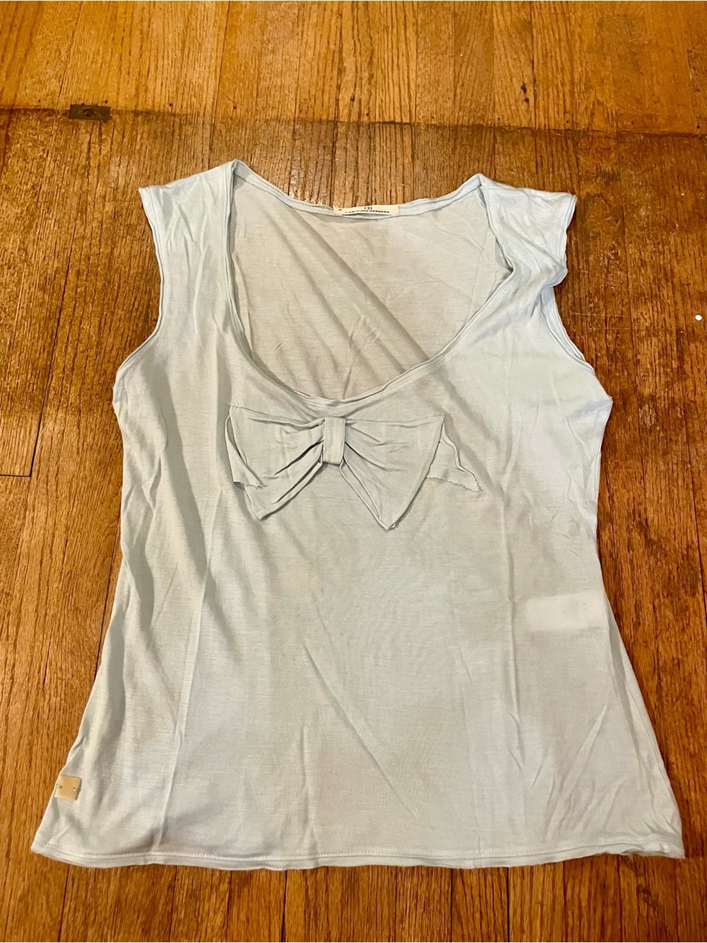 Carolina Herrera Sky Blueberries Scoop Neck Tank with Front Bow